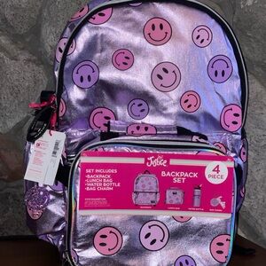 Justice Metallic Purple Backpack Set with Smiley Faces
